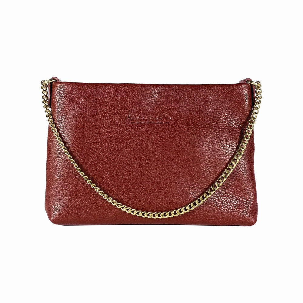 Renato Borzatta Leather Flat Shoulder Clutch Chain Bag Bordeaux Brown