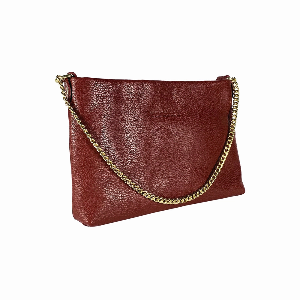 Renato Borzatta Leather Flat Shoulder Clutch Chain Bag Bordeaux Brown