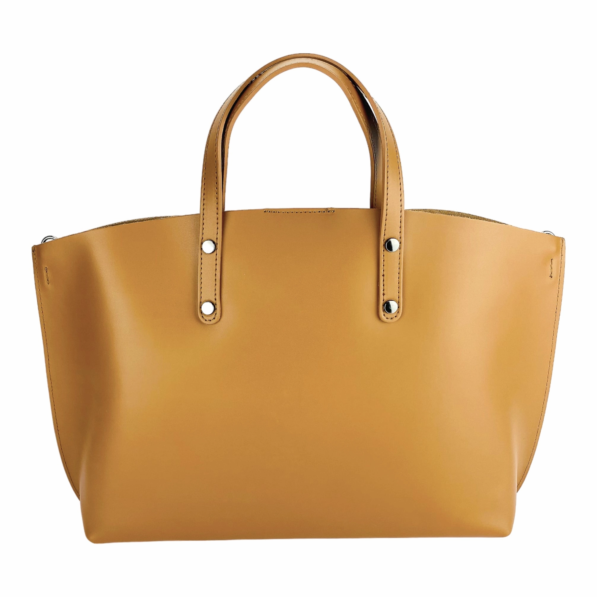 Renato Borzatta Leather Shoulder Tote Bag Cognac Brown