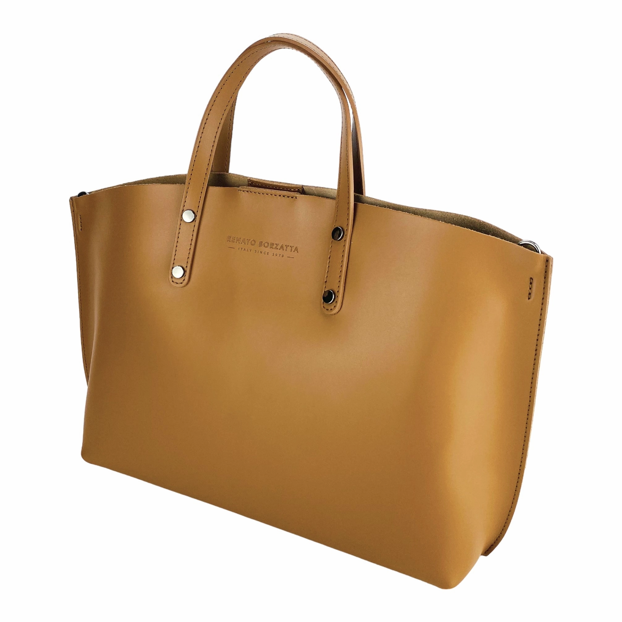 Renato Borzatta Leather Shoulder Tote Bag Cognac Brown