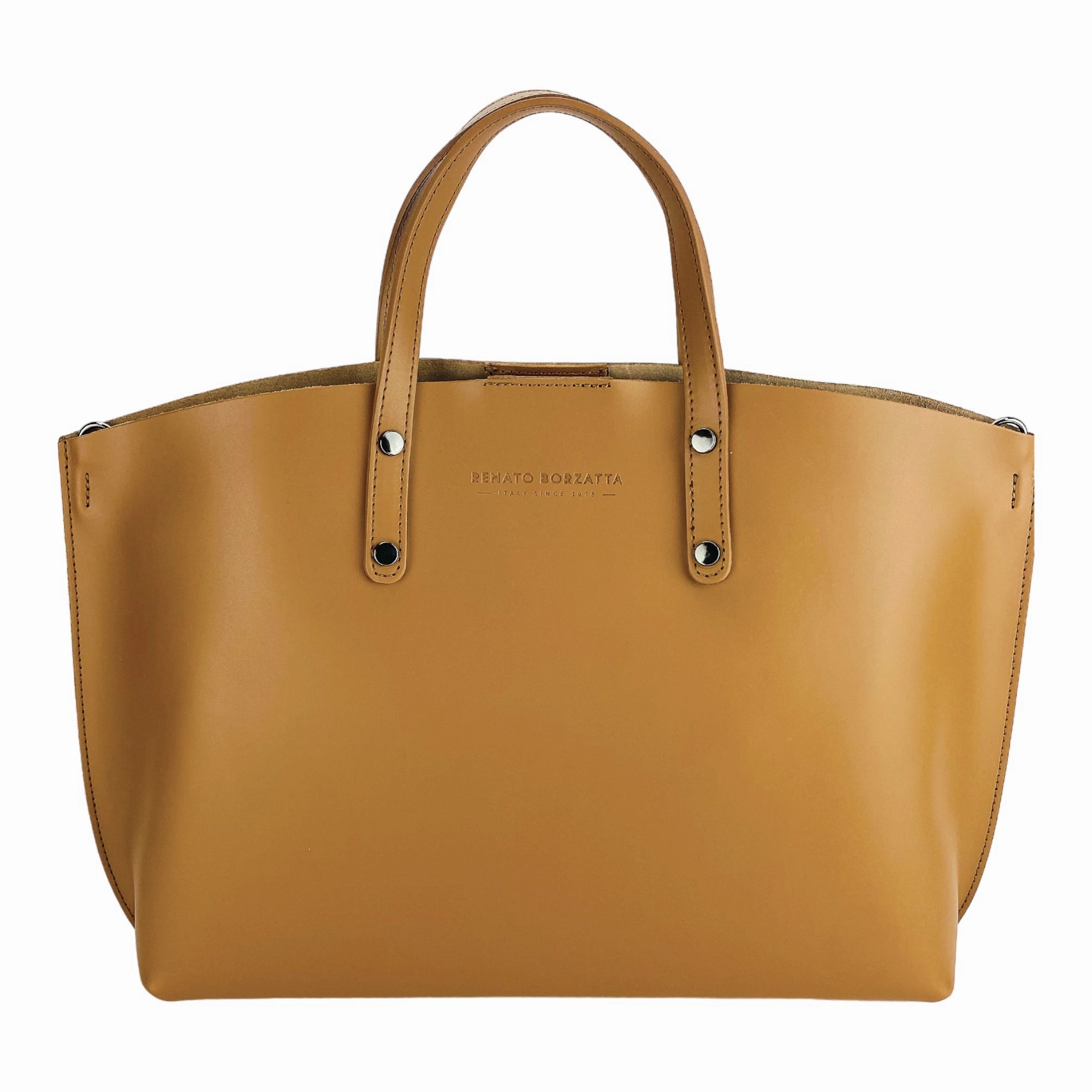 Renato Borzatta Leather Shoulder Tote Bag Cognac Brown
