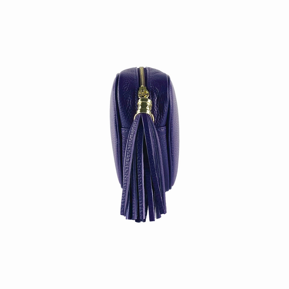 Renato Borzatta Leather Tassel Camera Shoulder Crossbody Bag Purple