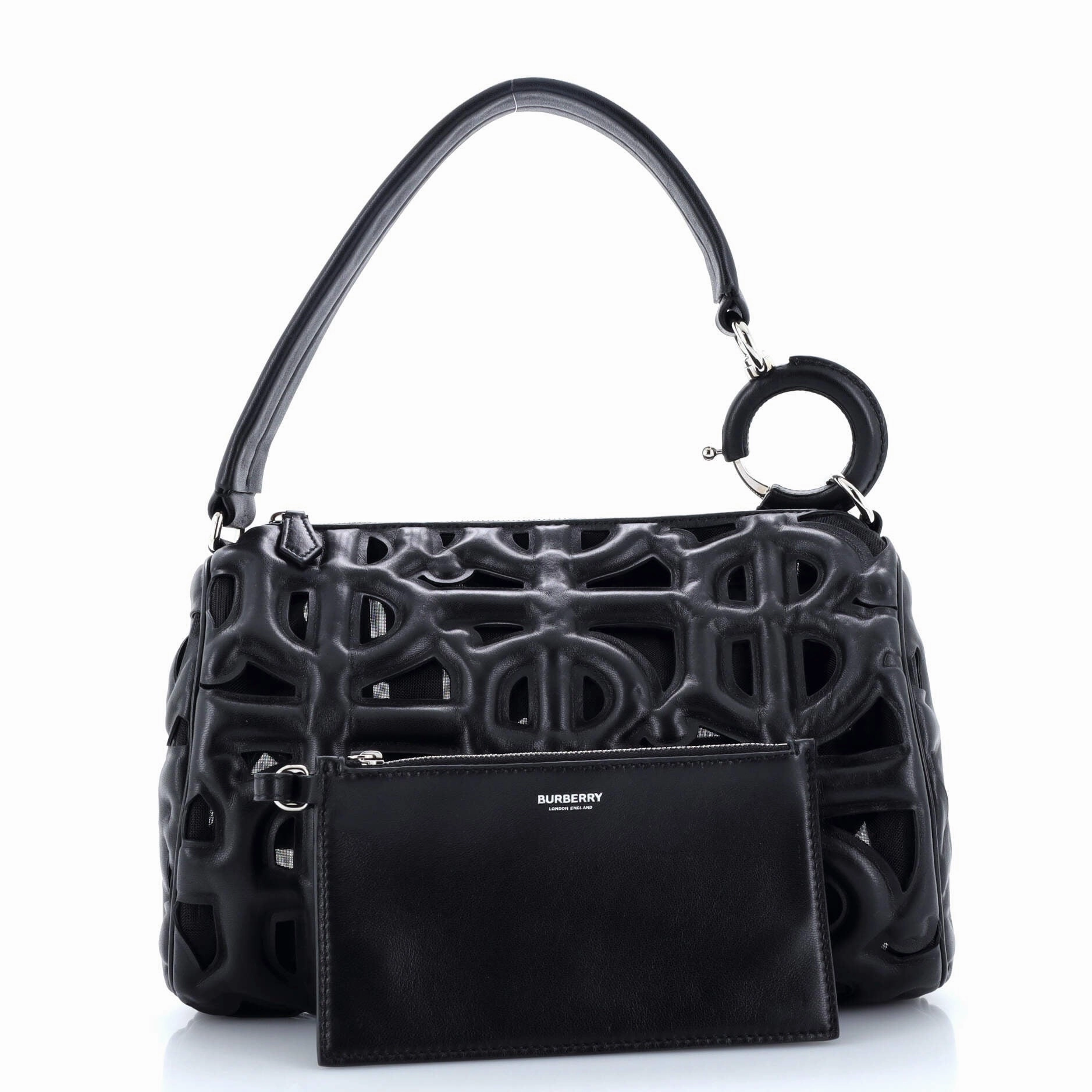 Rhombi Shoulder Bag Laser Cut Leather and Mesh Small