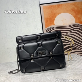 Roman Stud Quilted Foldover Top Black Leather Crossbody Bag for Women