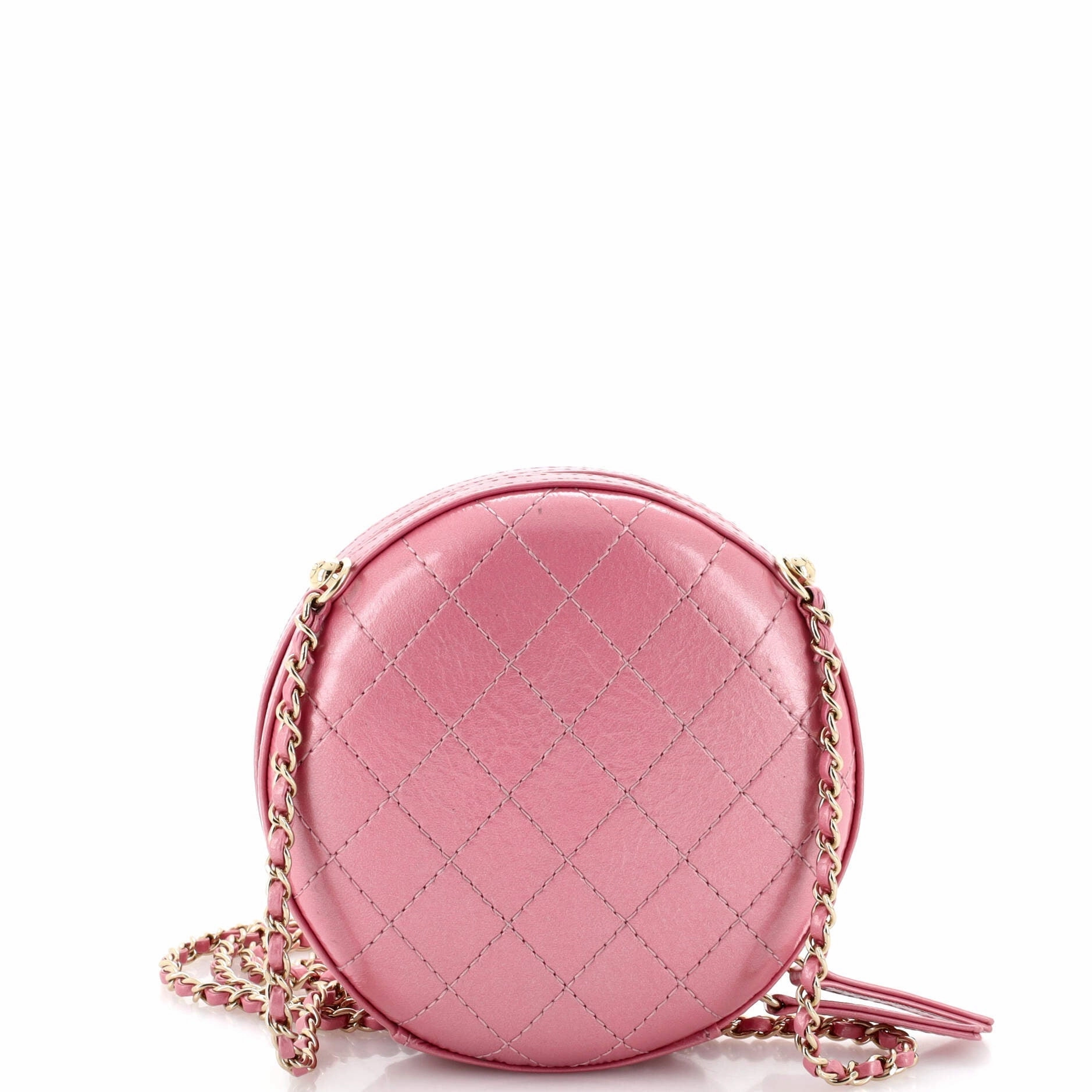 Round Chain Crossbody Bag Stitched Calfskin Small
