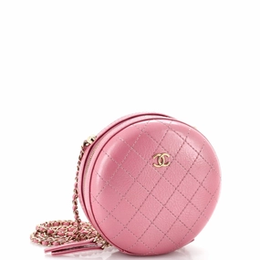 Round Chain Crossbody Bag Stitched Calfskin Small