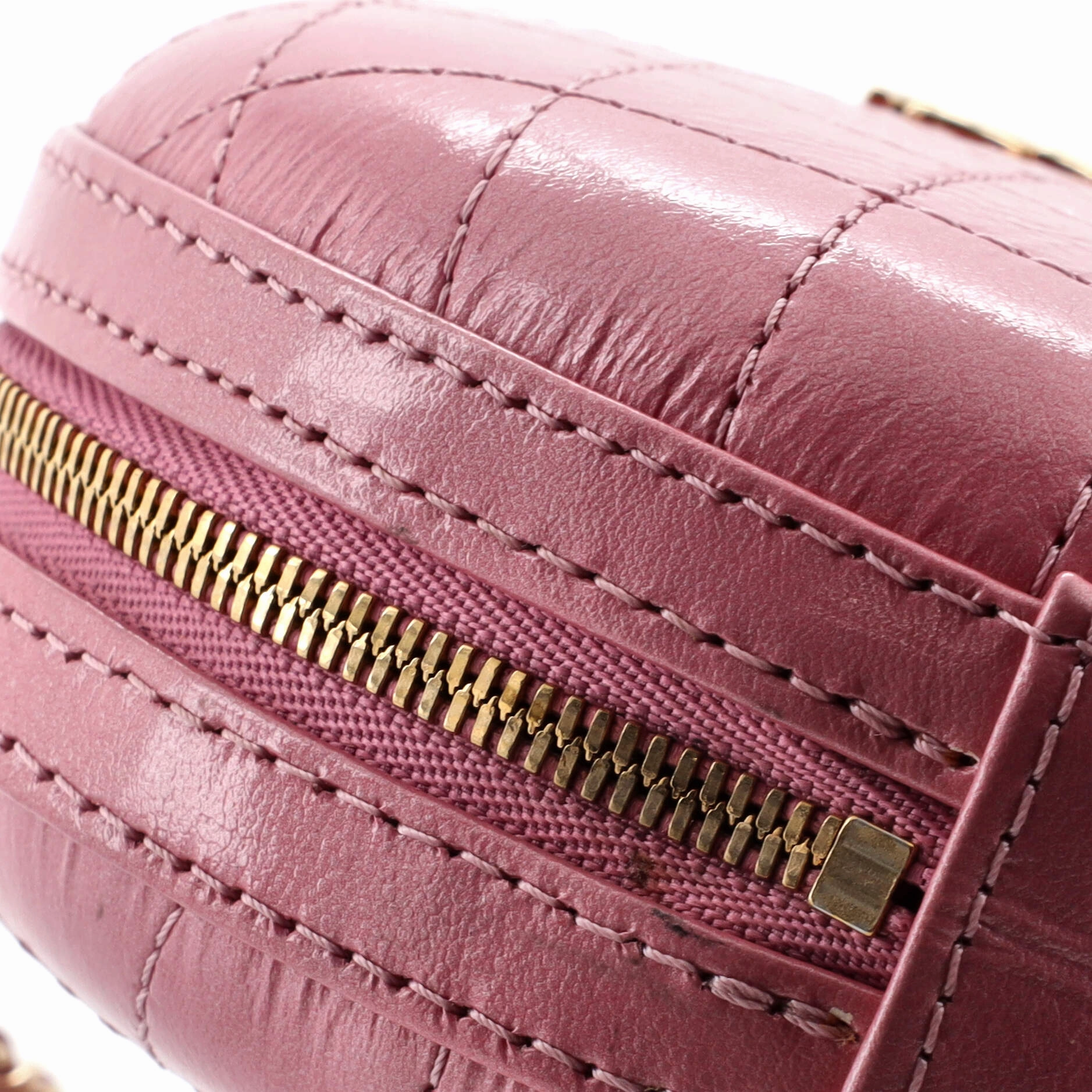 Round Chain Crossbody Bag Stitched Calfskin Small