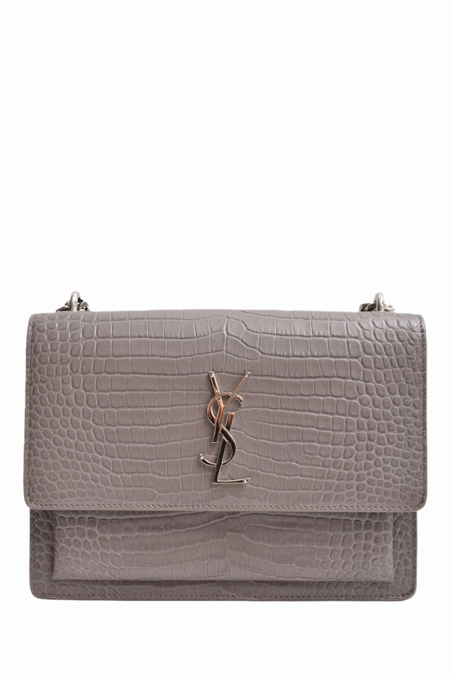 Saint Laurent 2016 Grey Croc Embossed Medium Sunset Chain Bag