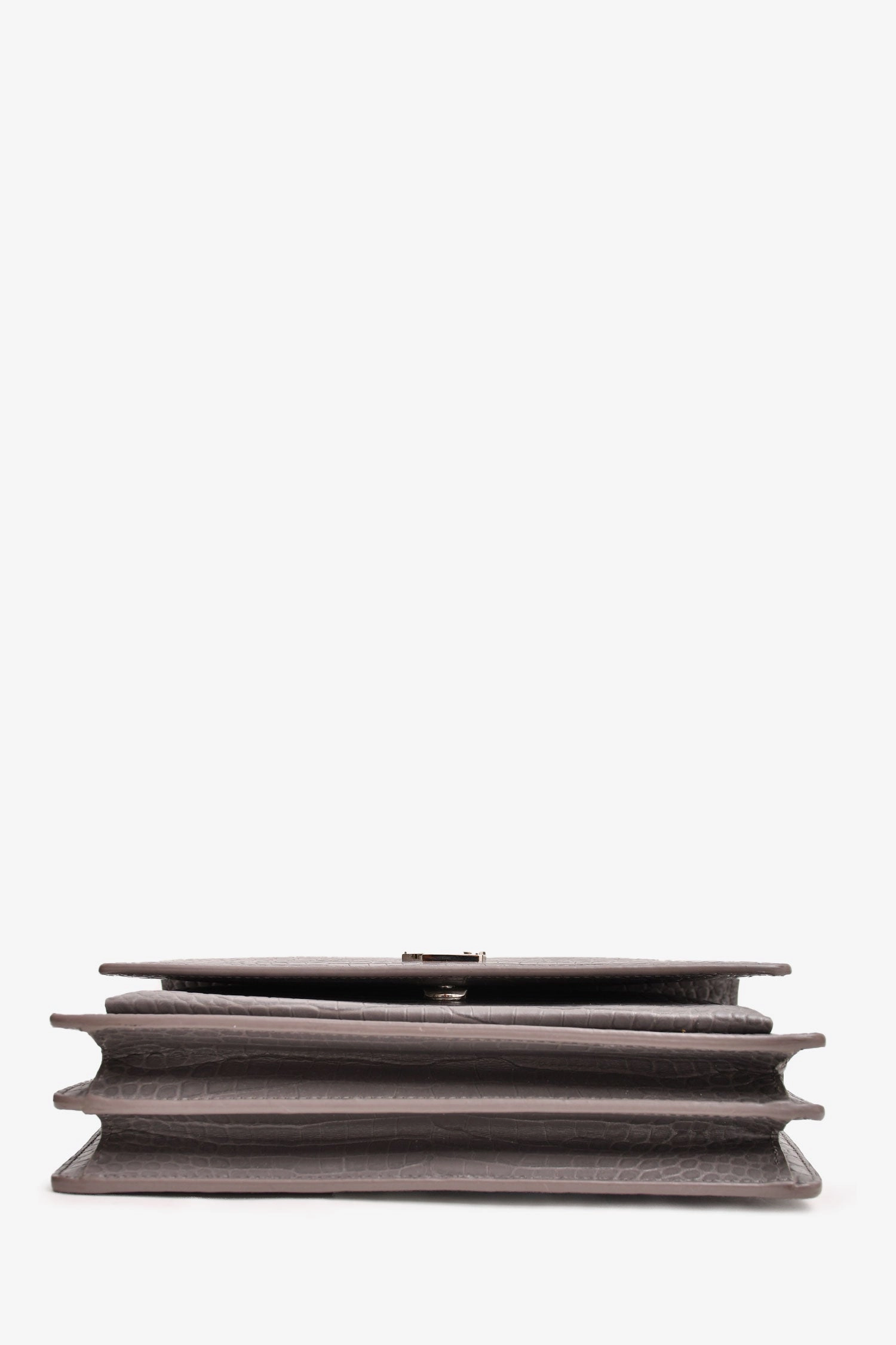 Saint Laurent 2016 Grey Croc Embossed Medium Sunset Chain Bag