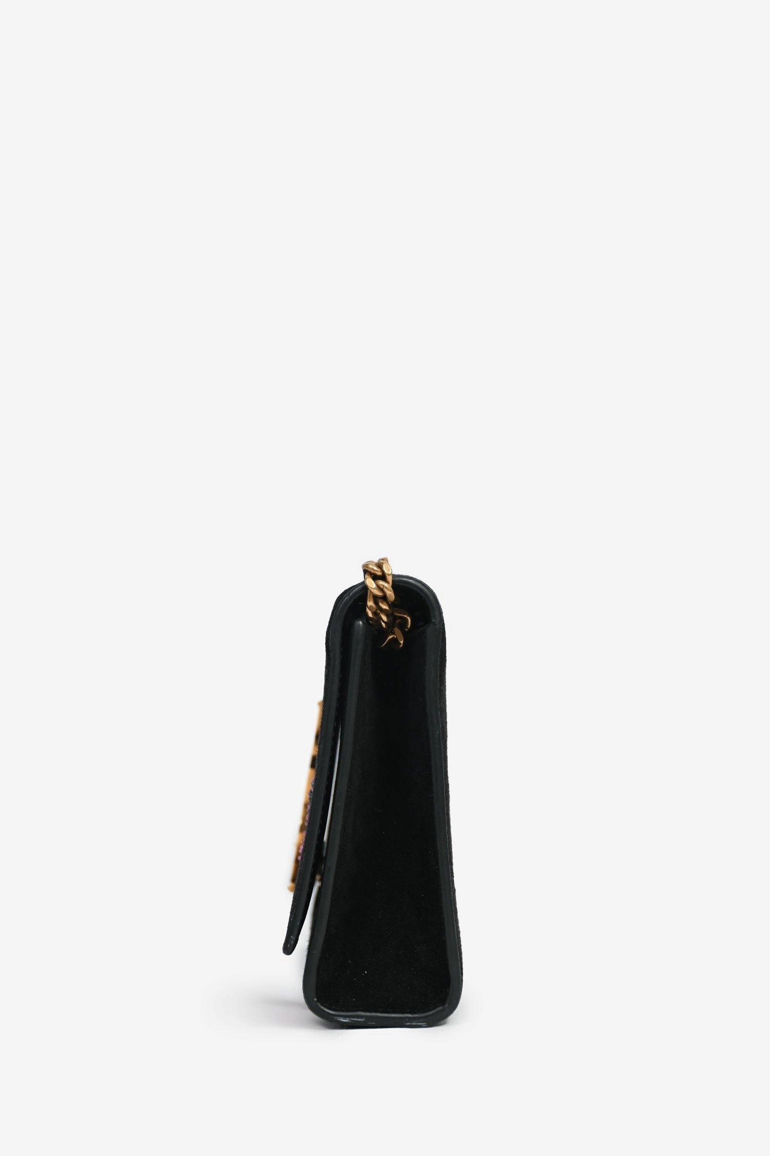 Saint Laurent 2018 Black Suede Glitter Heart Fireworks Print Kate Bag