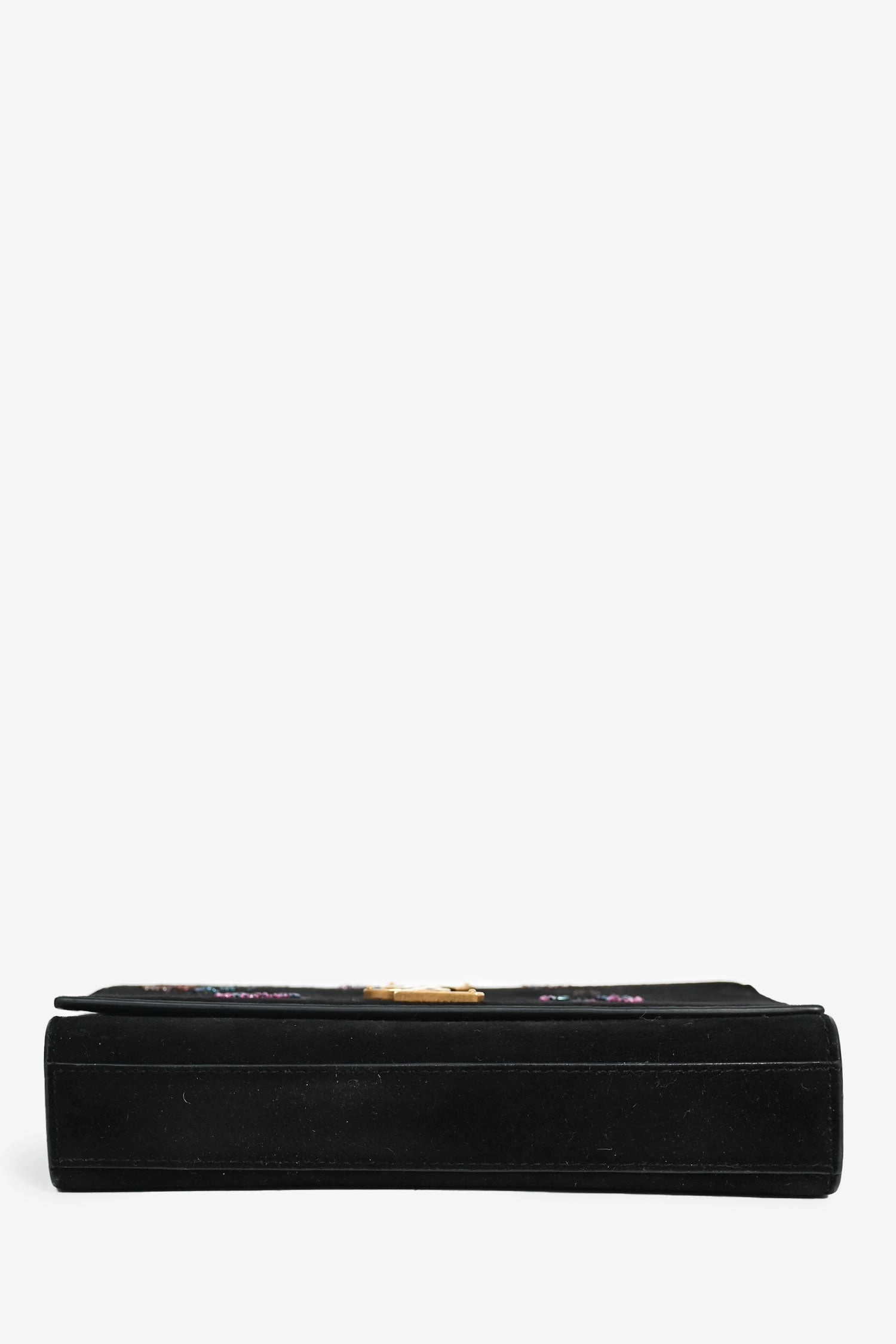 Saint Laurent 2018 Black Suede Glitter Heart Fireworks Print Kate Bag