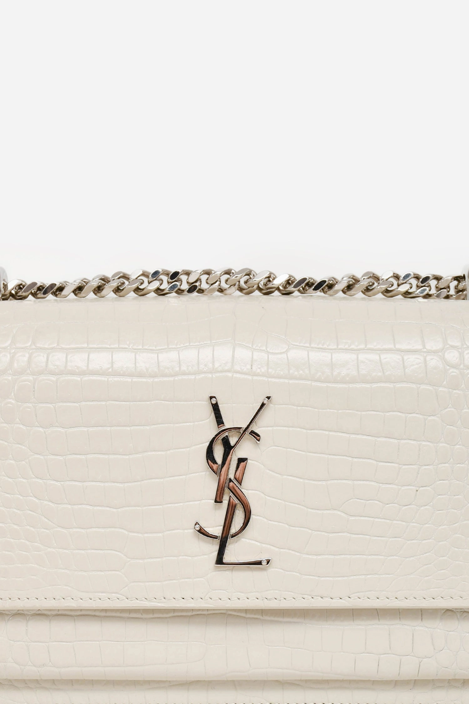 Saint Laurent 2022 Grey Croc Embossed Leather Medium Sunset Shoulder Bag