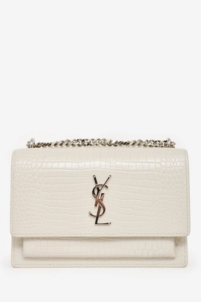 Saint Laurent 2022 Grey Croc Embossed Leather Medium Sunset Shoulder Bag