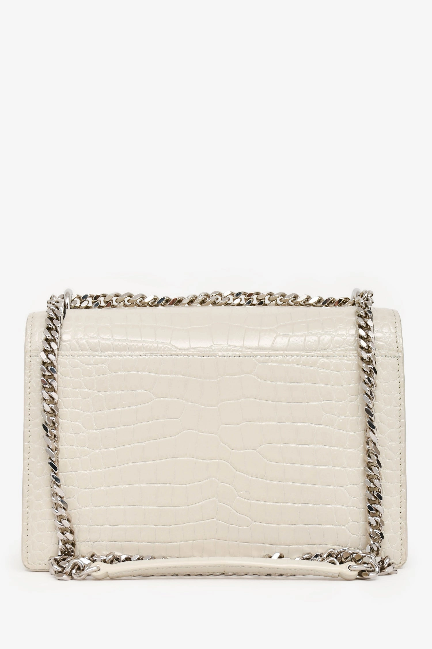 Saint Laurent 2022 Grey Croc Embossed Leather Medium Sunset Shoulder Bag