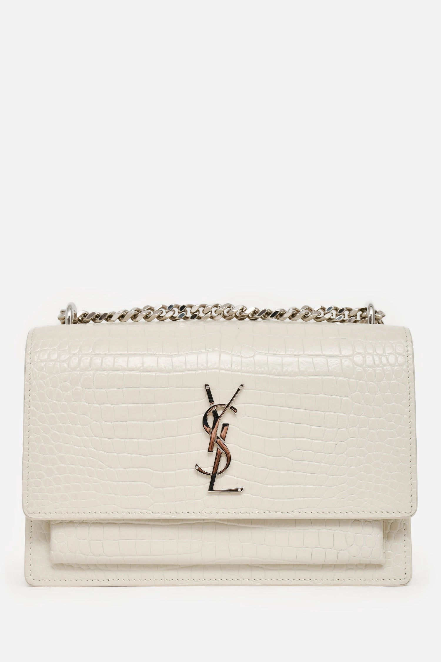 Saint Laurent 2022 Grey Croc Embossed Leather Medium Sunset Shoulder Bag