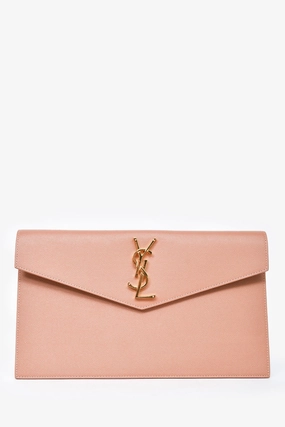 Saint Laurent 2023 Blush Grain De Poudre Leather 'Uptown' Pouch