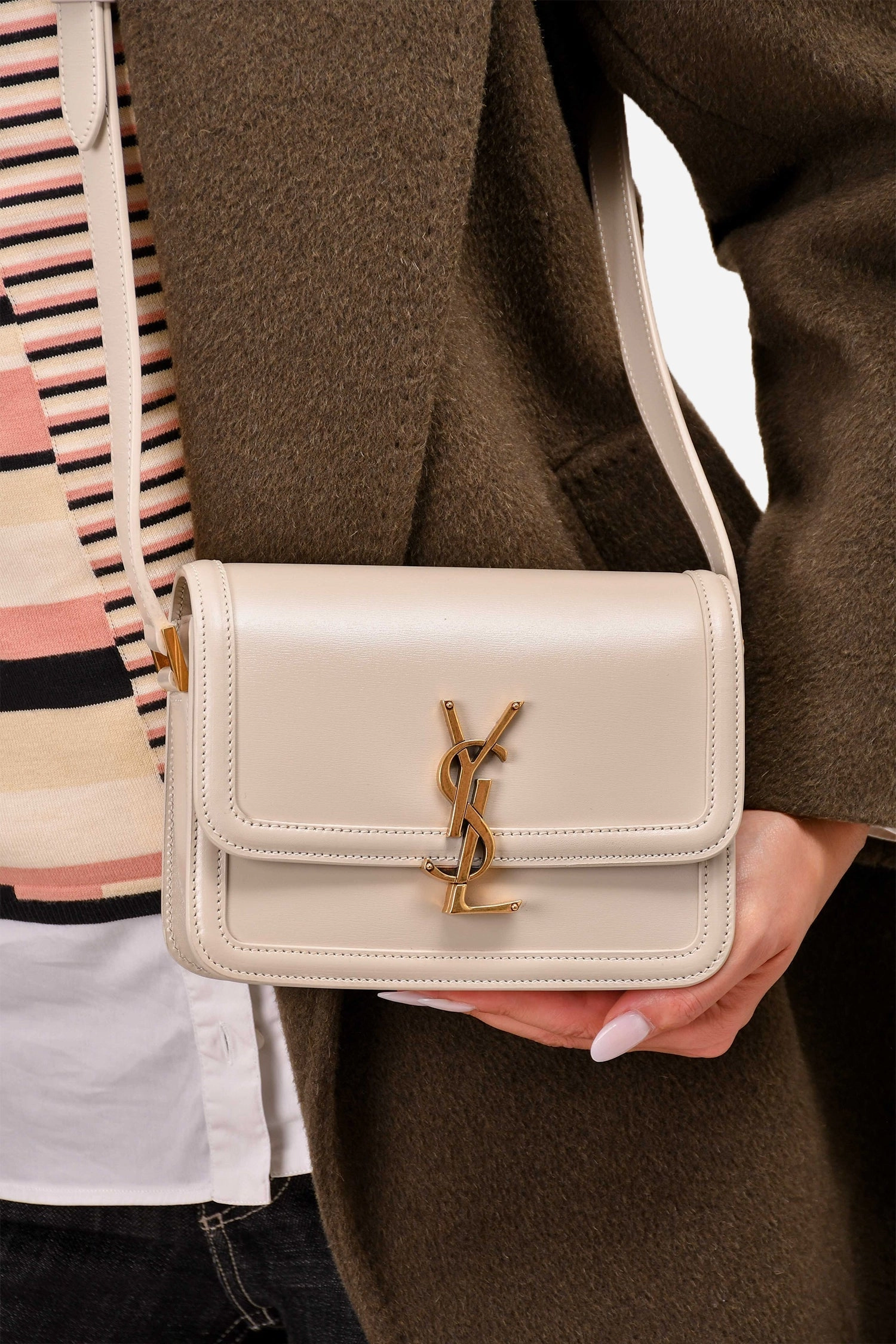 Saint Laurent 2023 White Leather Small Solferino Crossbody