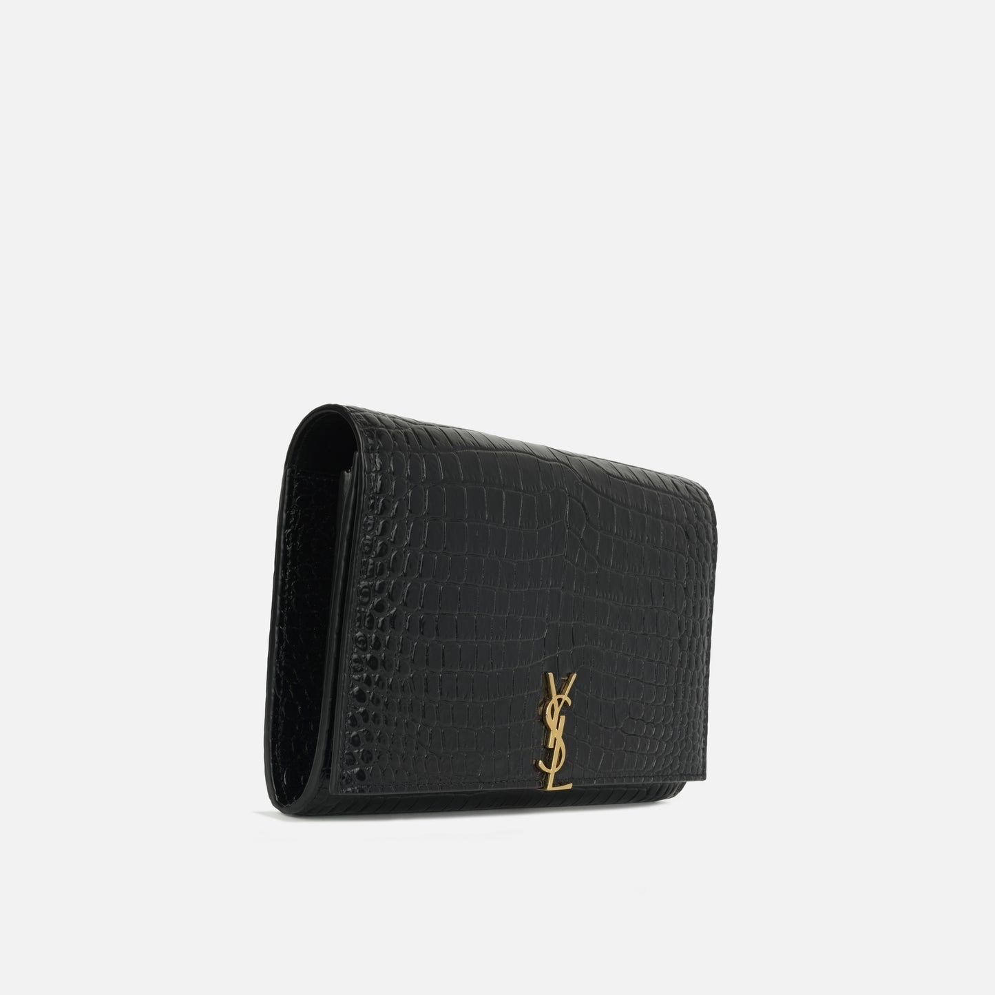 Saint Laurent - Cassandre Clutch on Chain - Black Croc Embossed Leather GHW - Pre-Loved