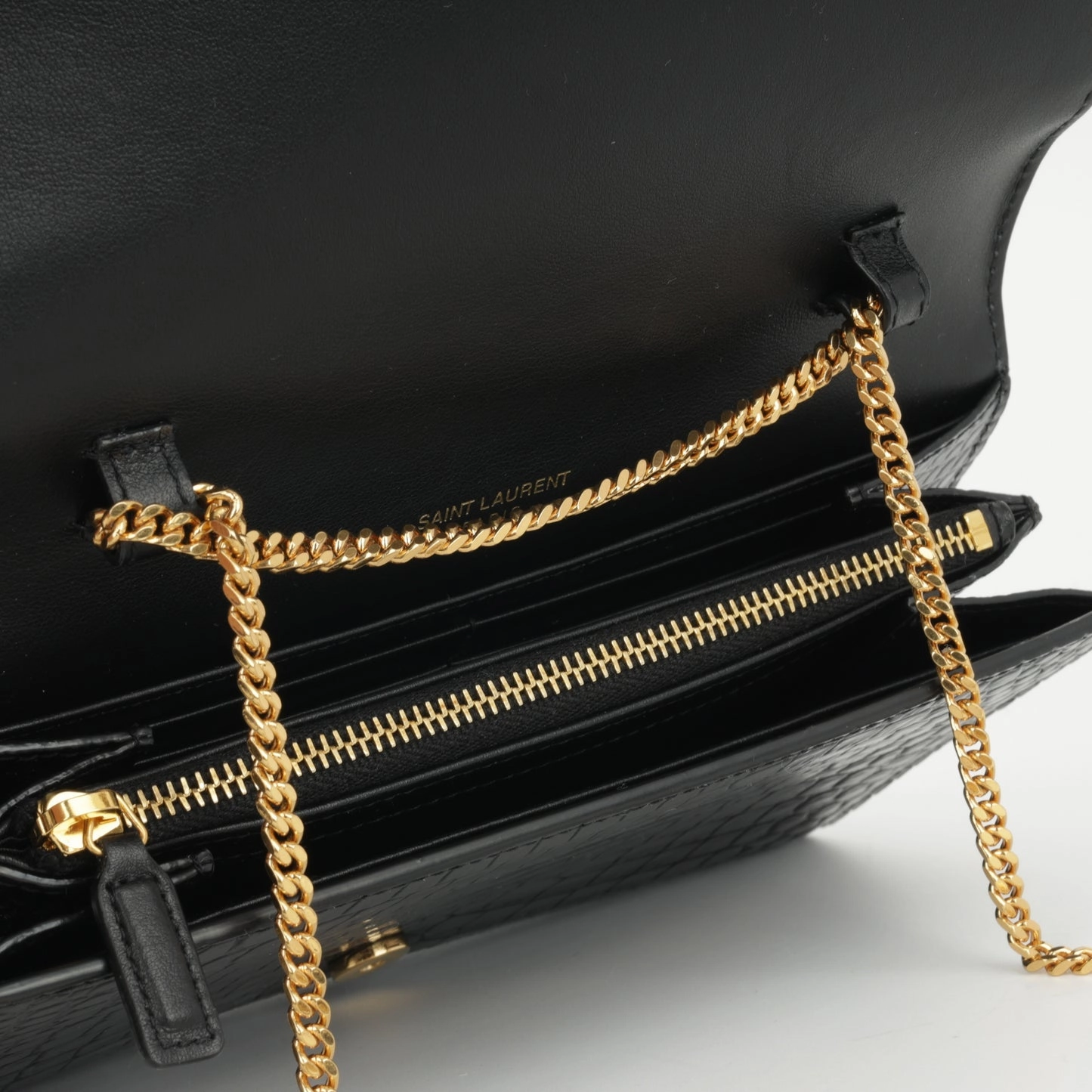 Saint Laurent - Cassandre Clutch on Chain - Black Croc Embossed Leather GHW - Pre-Loved