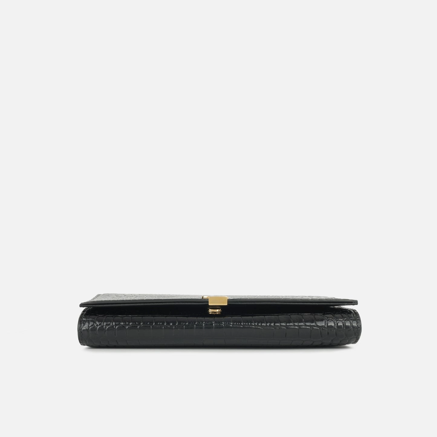 Saint Laurent - Cassandre Clutch on Chain - Black Croc Embossed Leather GHW - Pre-Loved