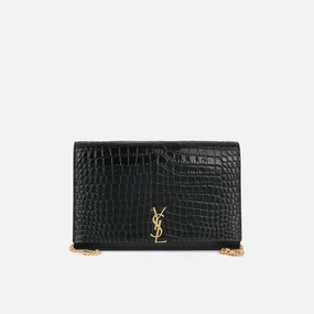 Saint Laurent - Cassandre Clutch on Chain - Black Croc Embossed Leather GHW - Pre-Loved