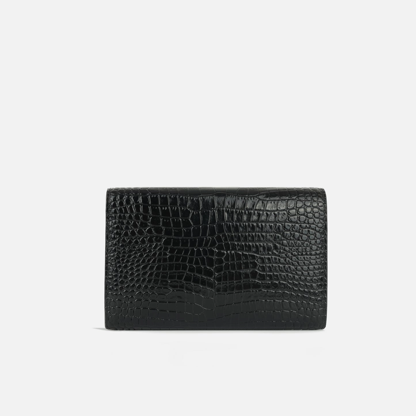 Saint Laurent - Cassandre Clutch on Chain - Black Croc Embossed Leather GHW - Pre-Loved