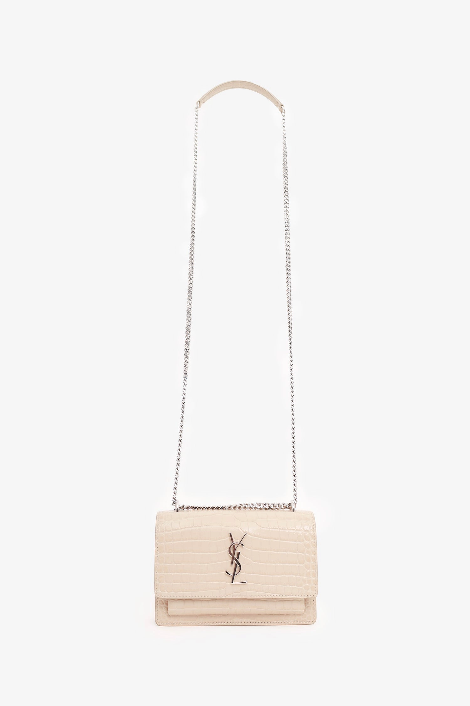 Saint Laurent Beige Croc Embossed Leather 'Sunset' Mini Crossbody Bag