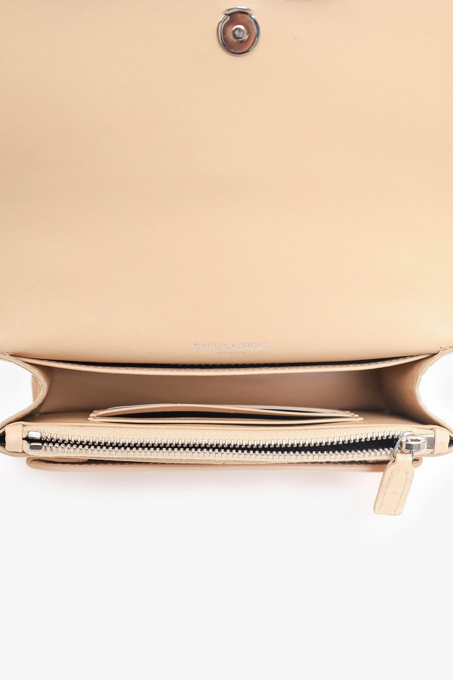 Saint Laurent Beige Croc Embossed Leather 'Sunset' Mini Crossbody Bag