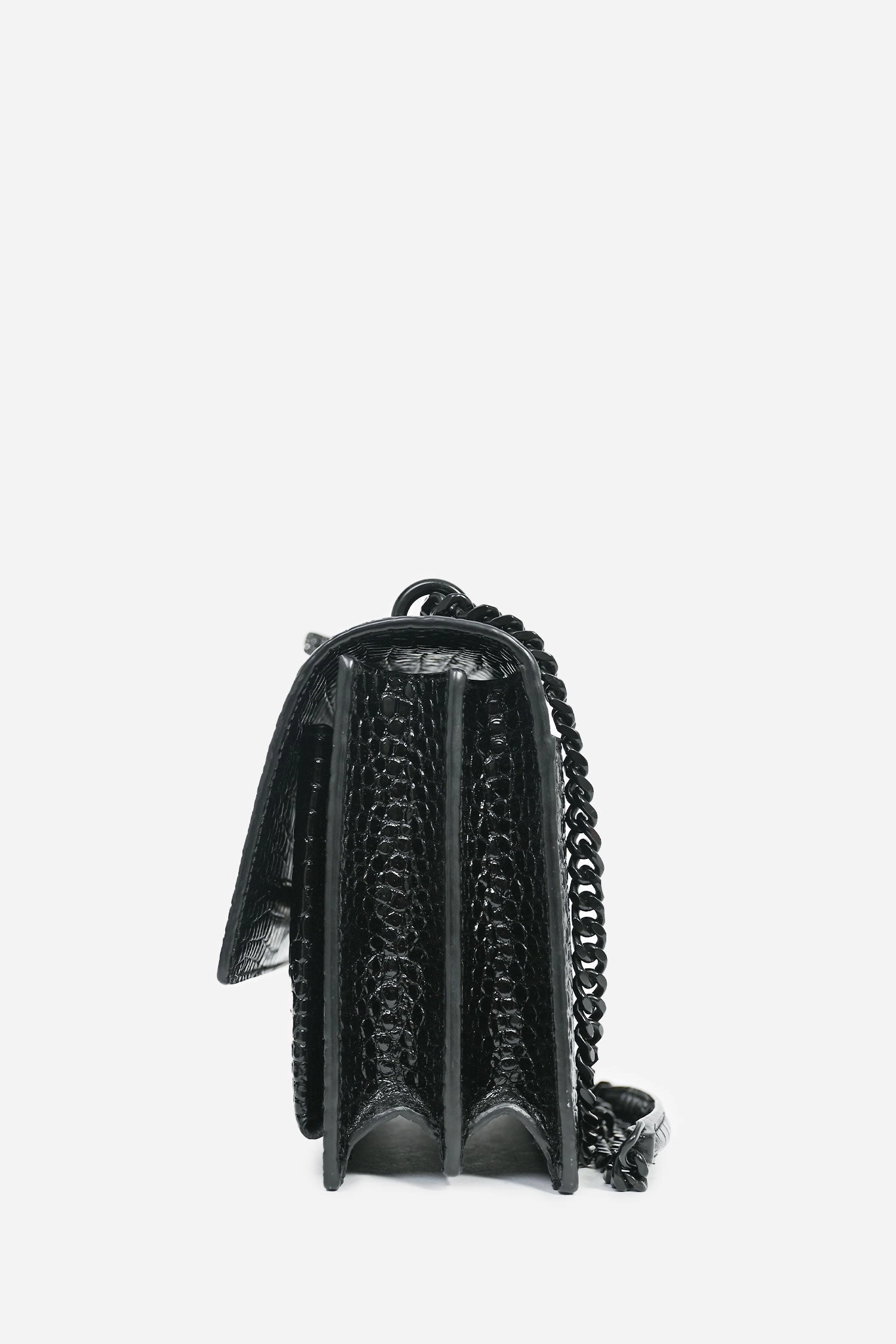 Saint Laurent Black Croc Embossed Sunset Medium Chain Shoulder Bag
