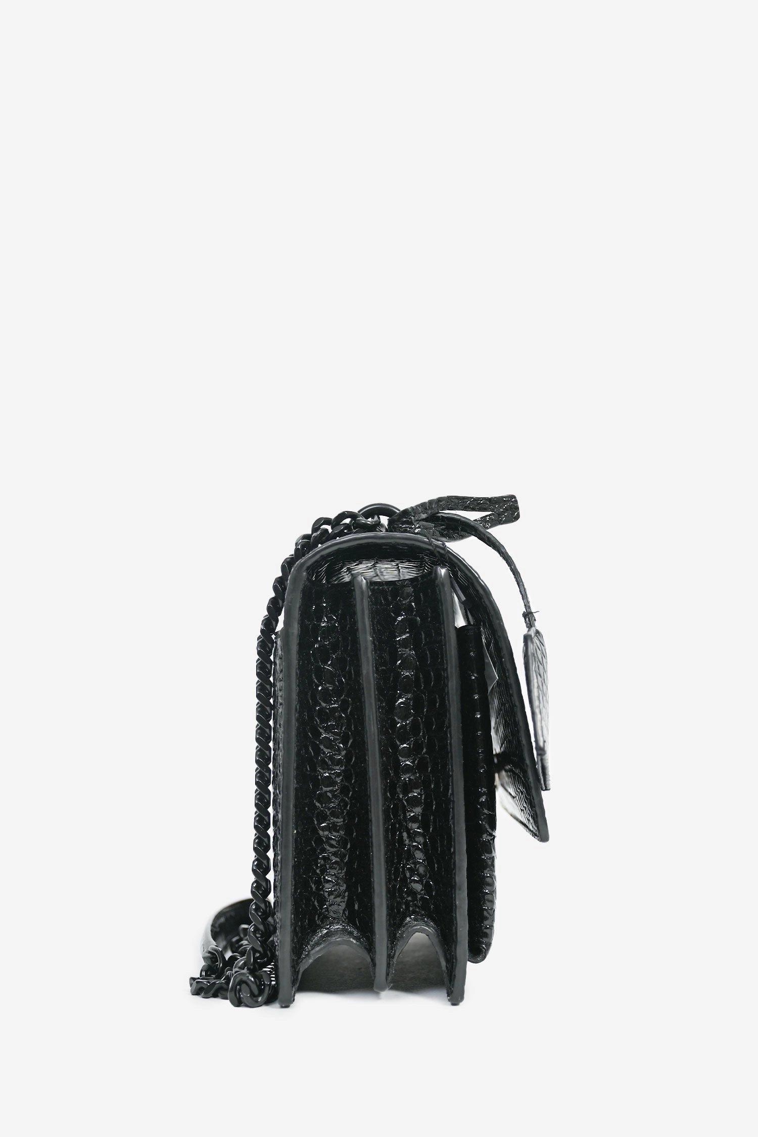 Saint Laurent Black Croc Embossed Sunset Medium Chain Shoulder Bag