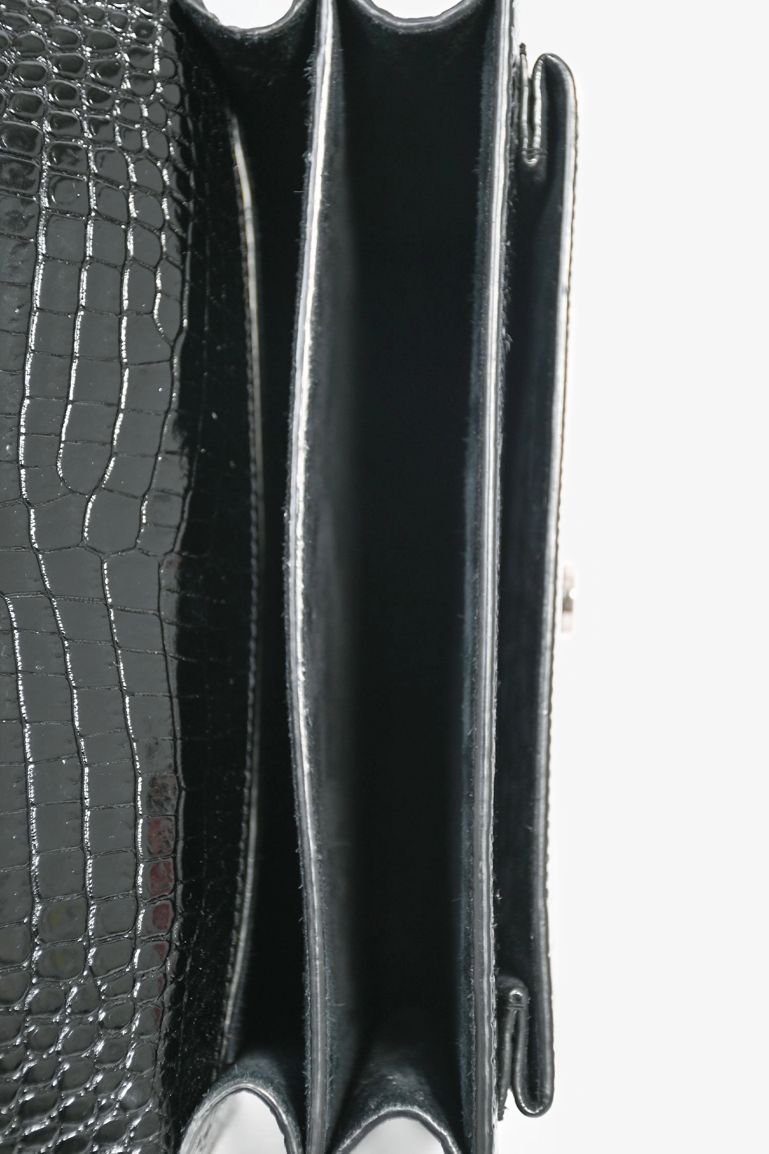 Saint Laurent Black Croc Embossed Sunset Medium Chain Shoulder Bag