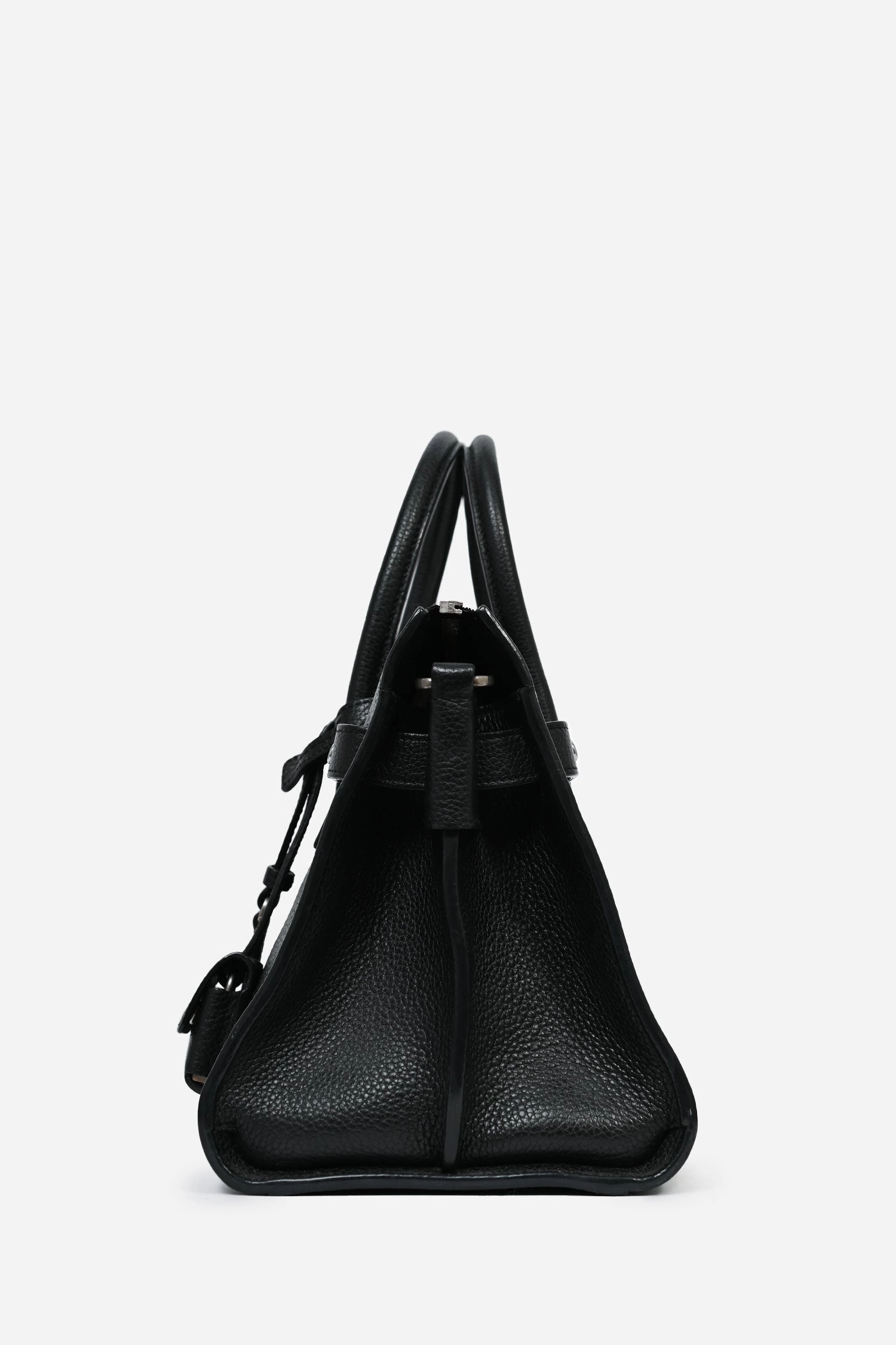 Saint Laurent Black Grained Leather Small 'Sac de Jour' Top Handle Bag with Strap