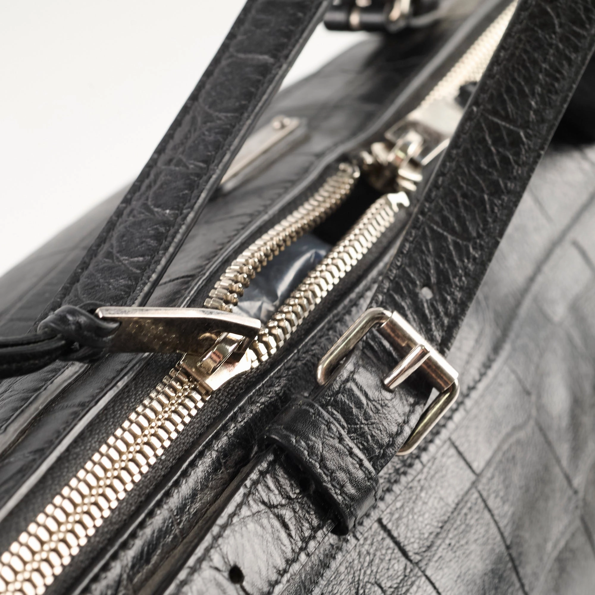 Saint Laurent Croc Embossed Tote Black