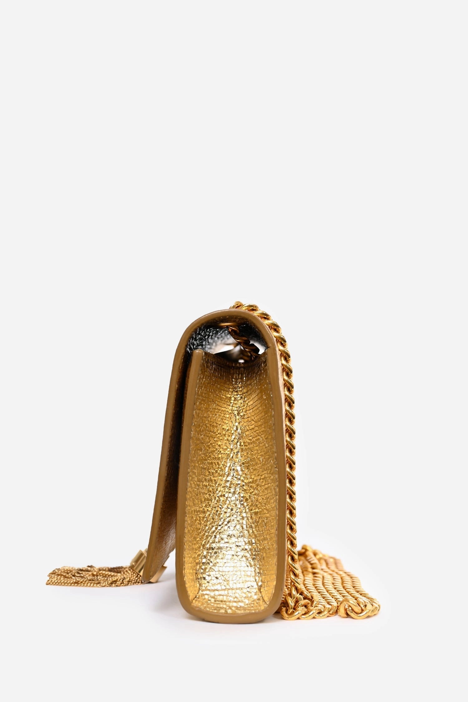 Saint Laurent Gold Metallic Leather Kate Tassel Chain Small Crossbody