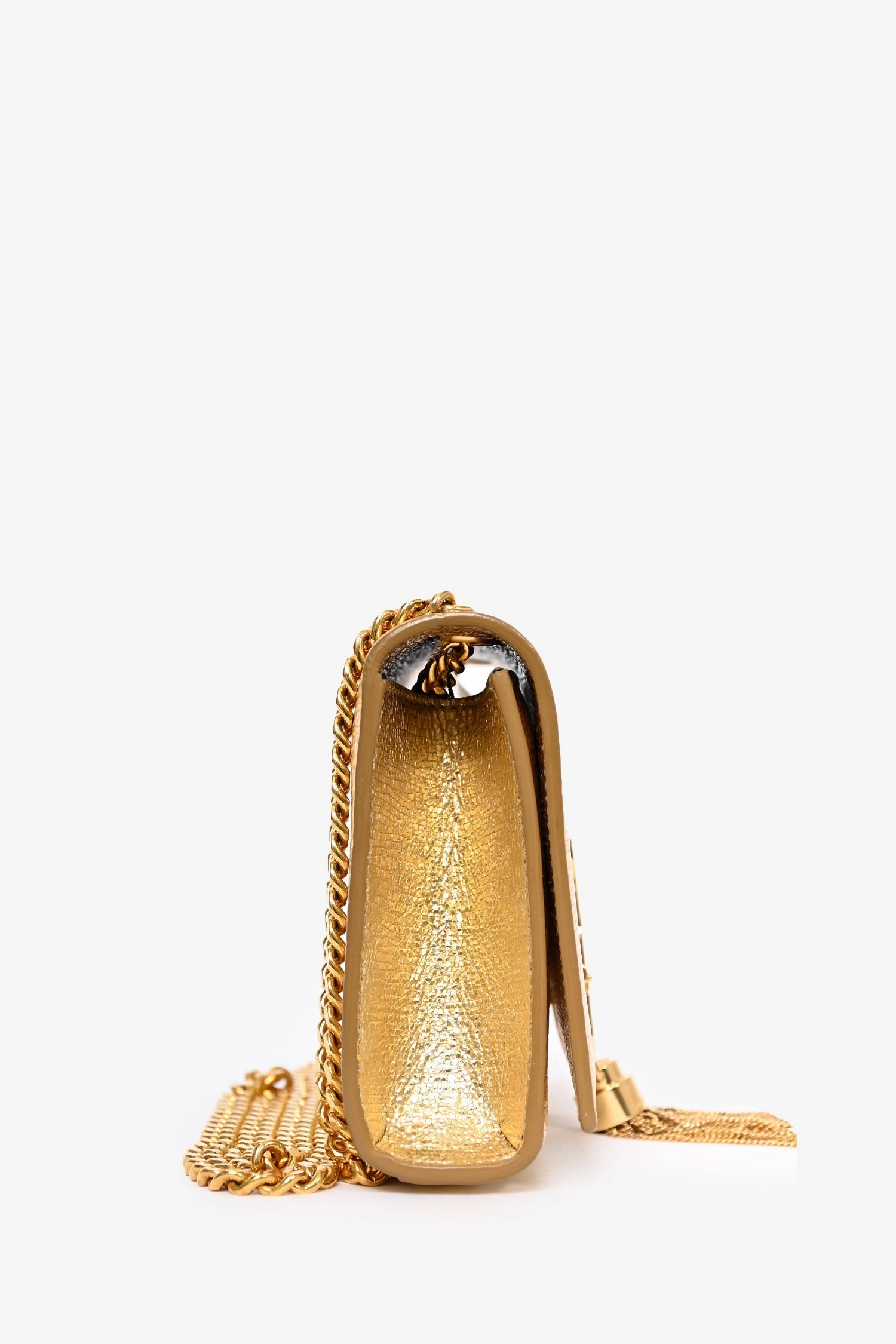 Saint Laurent Gold Metallic Leather Kate Tassel Chain Small Crossbody