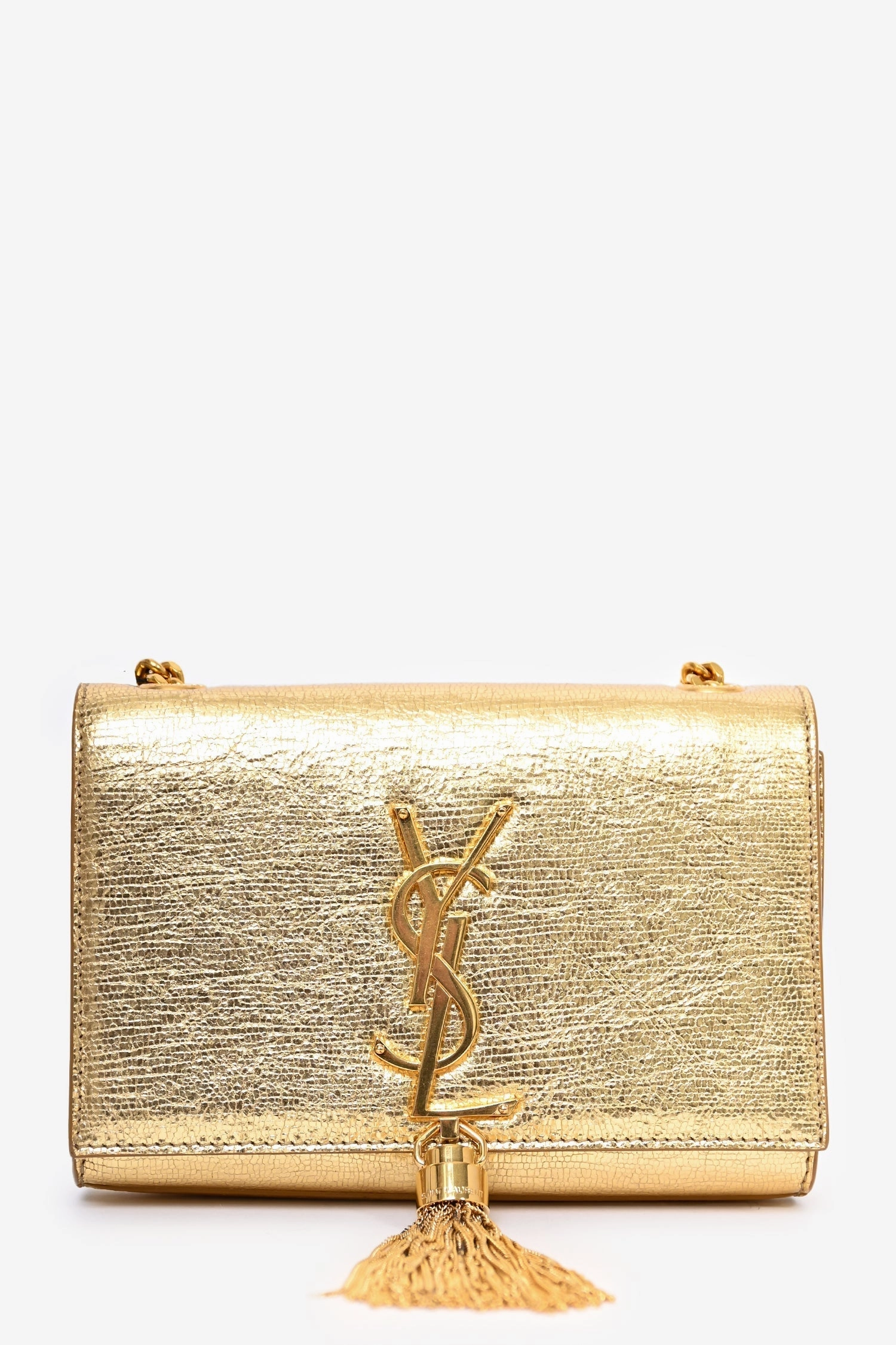 Saint Laurent Gold Metallic Leather Kate Tassel Chain Small Crossbody