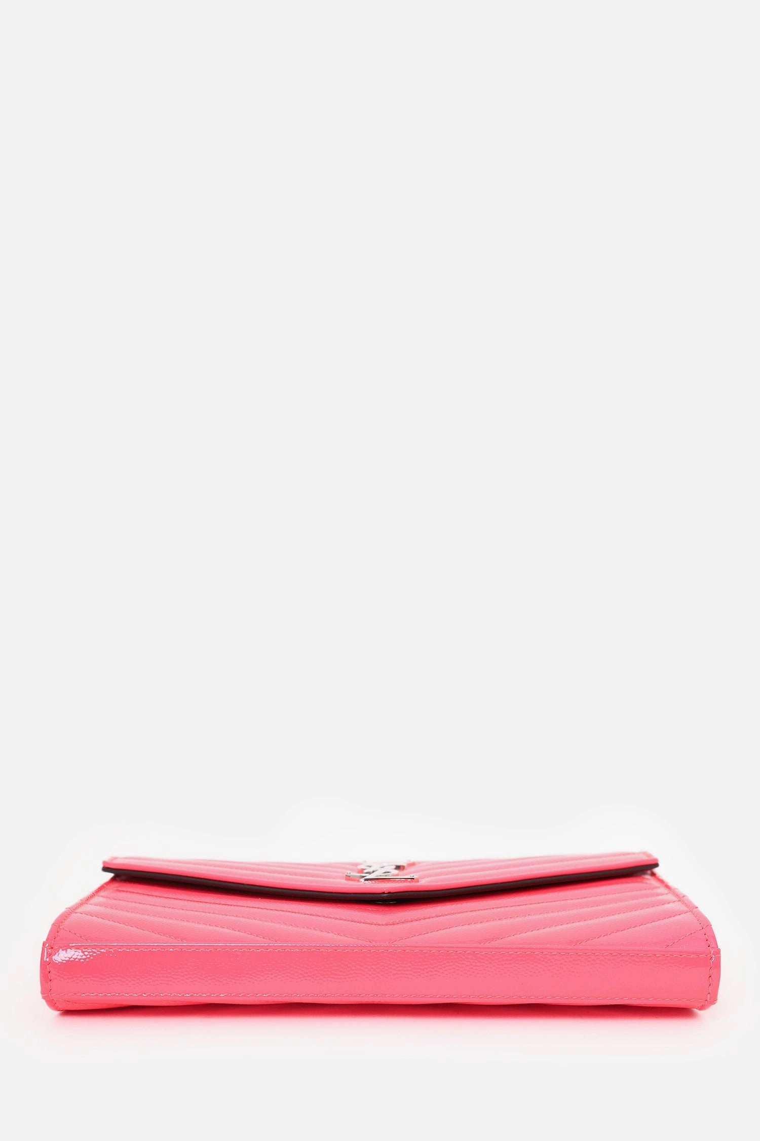 Saint Laurent Hot Pink Leather Chevron Quilted Envelope Wallet on Chain