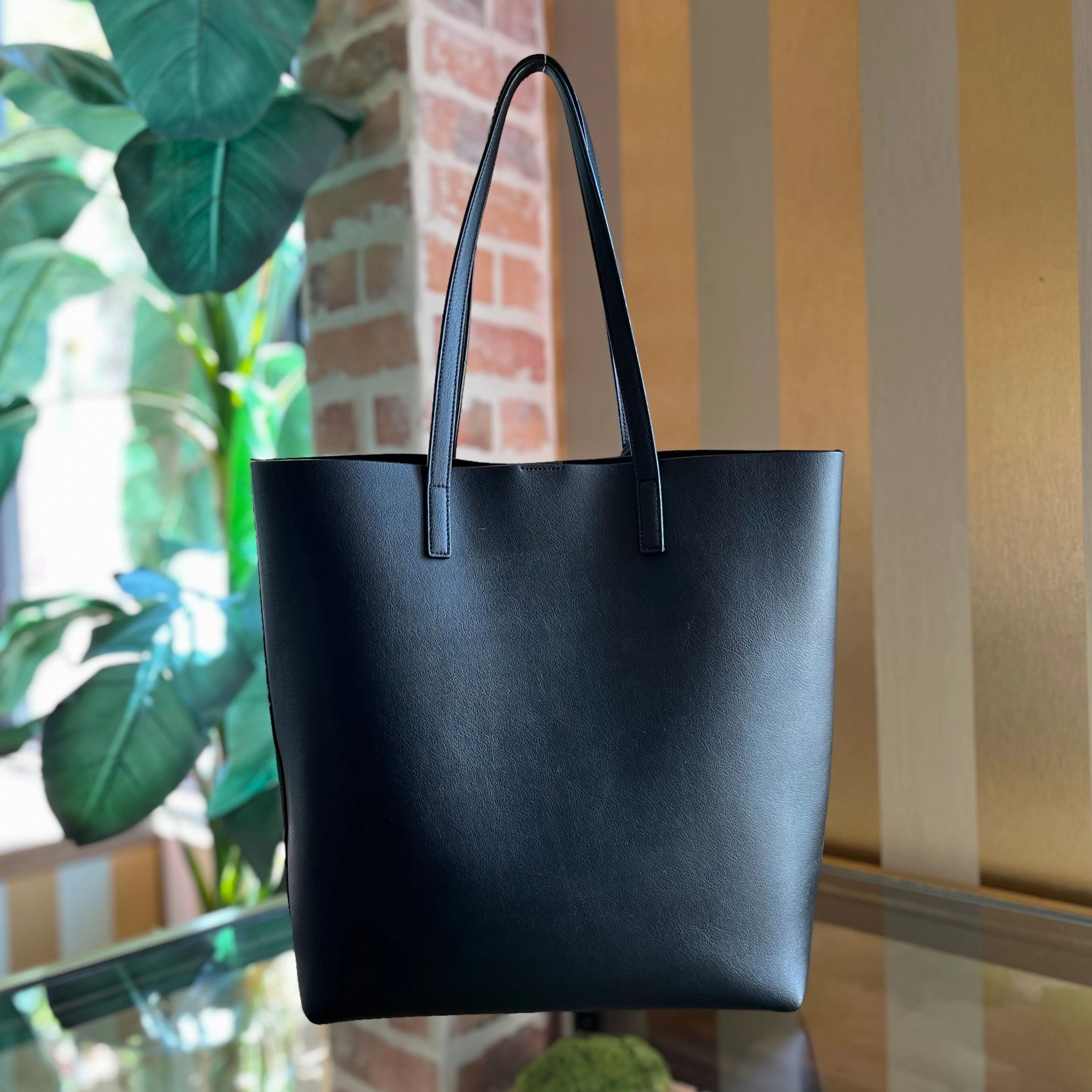 SAINT LAURENT North South Shopper Calfskin Leather Tote Bag