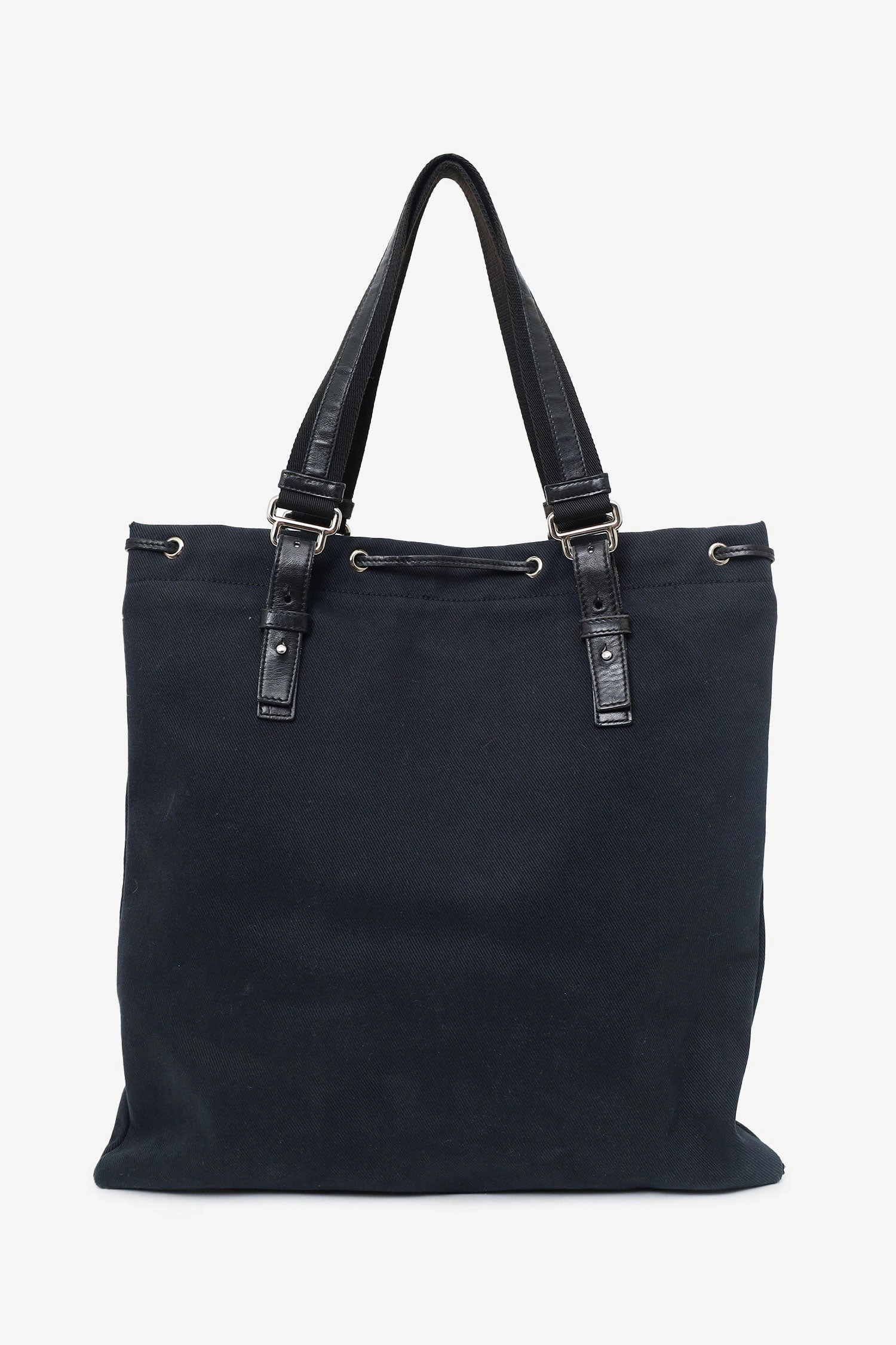 Saint Laurent Paris Black Canvas/Velvet Drawstring Kahala Tote