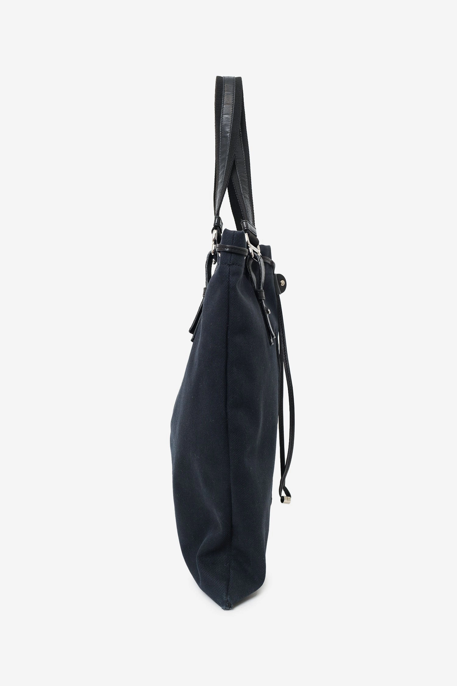 Saint Laurent Paris Black Canvas/Velvet Drawstring Kahala Tote