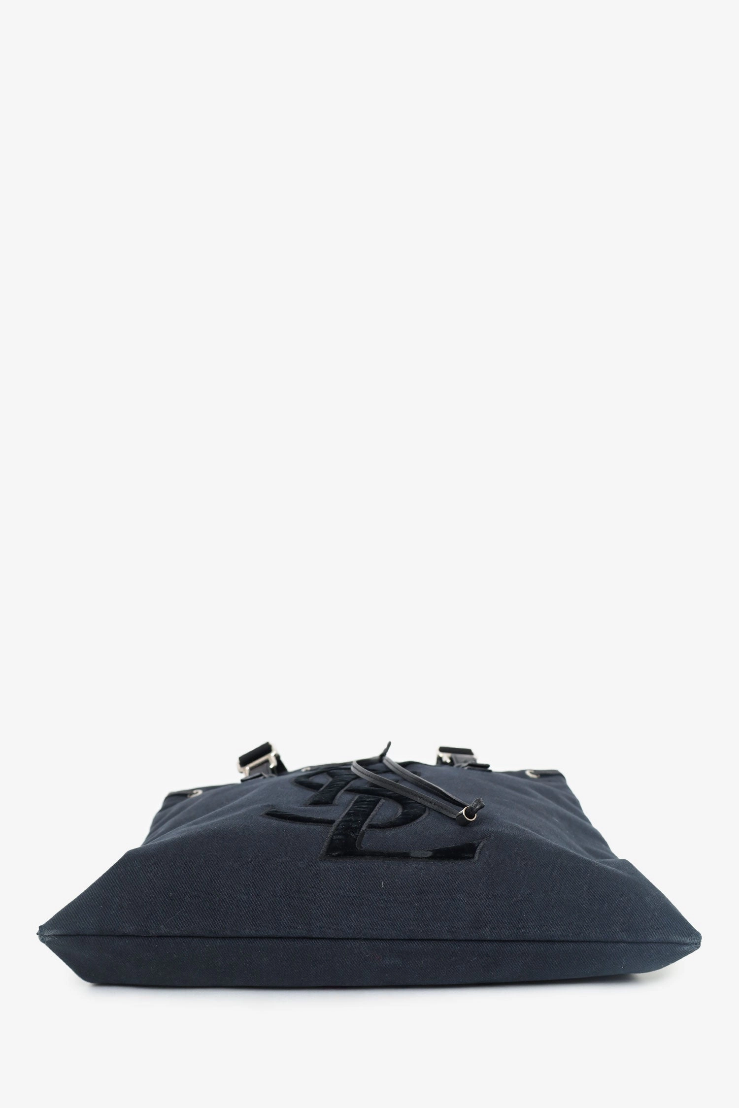 Saint Laurent Paris Black Canvas/Velvet Drawstring Kahala Tote
