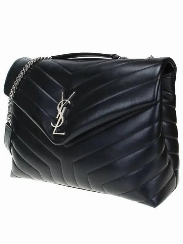 Saint Laurent Silver Monogram Loulou Matelasse Y Leather Medium Shoulder Bag Black