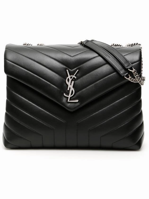 Saint Laurent Silver Monogram Loulou Matelasse Y Leather Medium Shoulder Bag Black