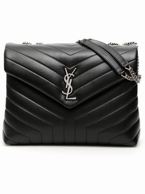 Saint Laurent Silver Monogram Loulou Matelasse Y Leather Medium Shoulder Bag Black