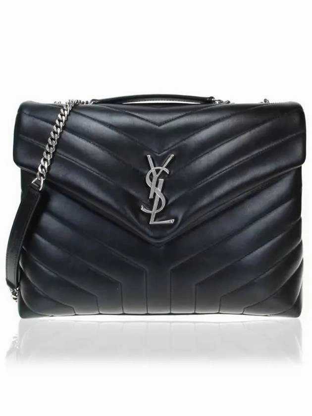 Saint Laurent Silver Monogram Loulou Matelasse Y Leather Medium Shoulder Bag Black