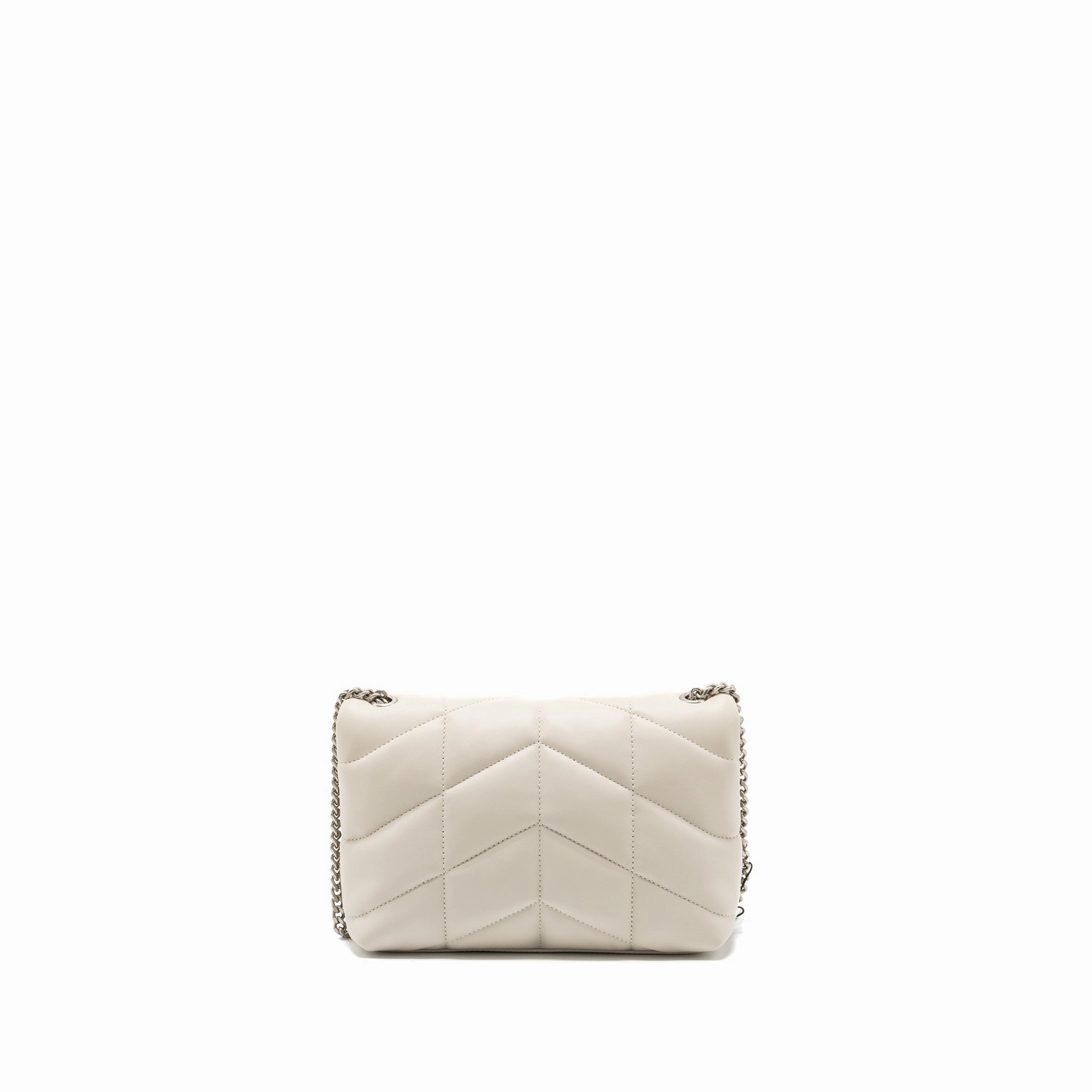Saint Laurent Small Loulou Puffer Shoulder Bag Lambskin Blanc Vintage Ruthenium Hardware