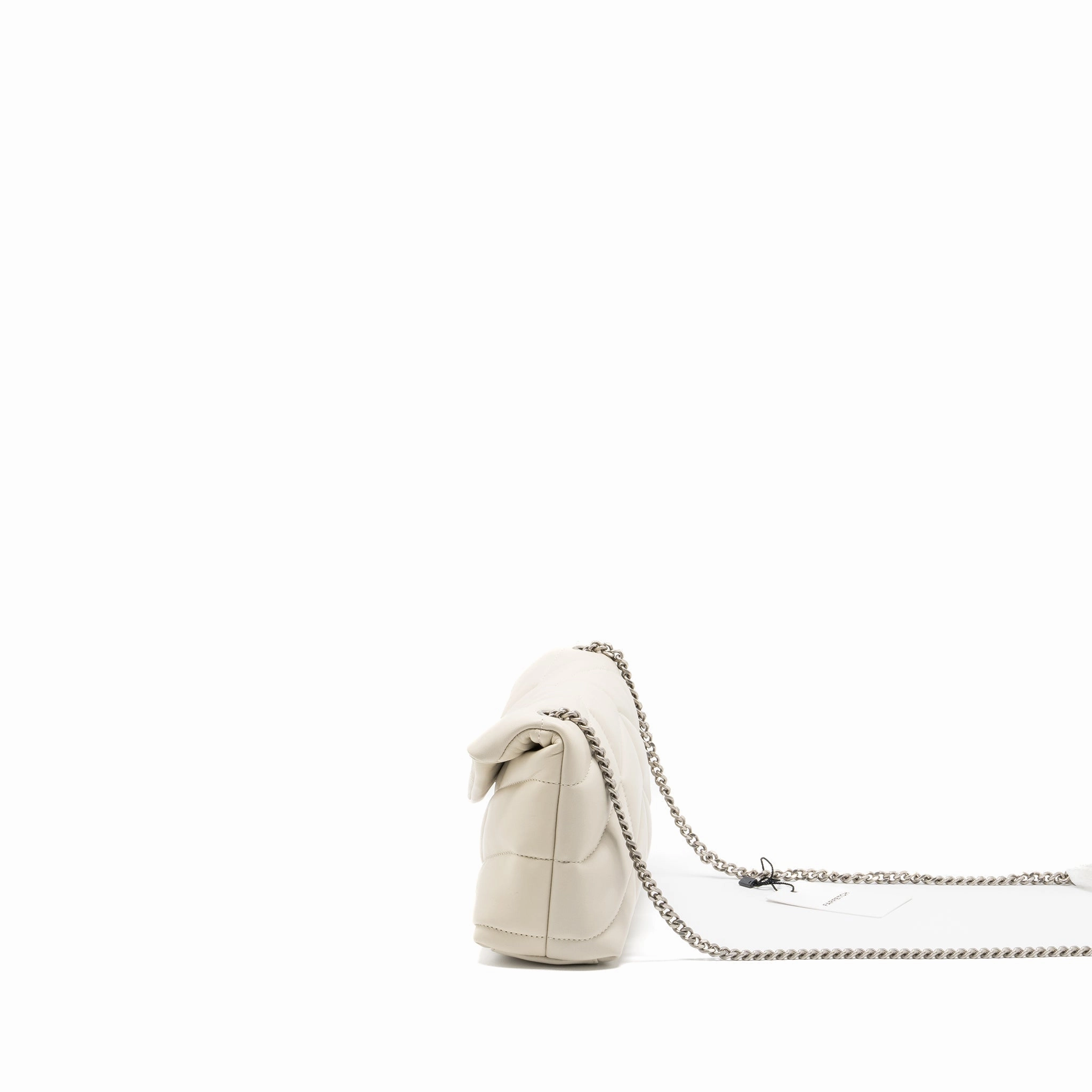 Saint Laurent Small Loulou Puffer Shoulder Bag Lambskin Blanc Vintage Ruthenium Hardware