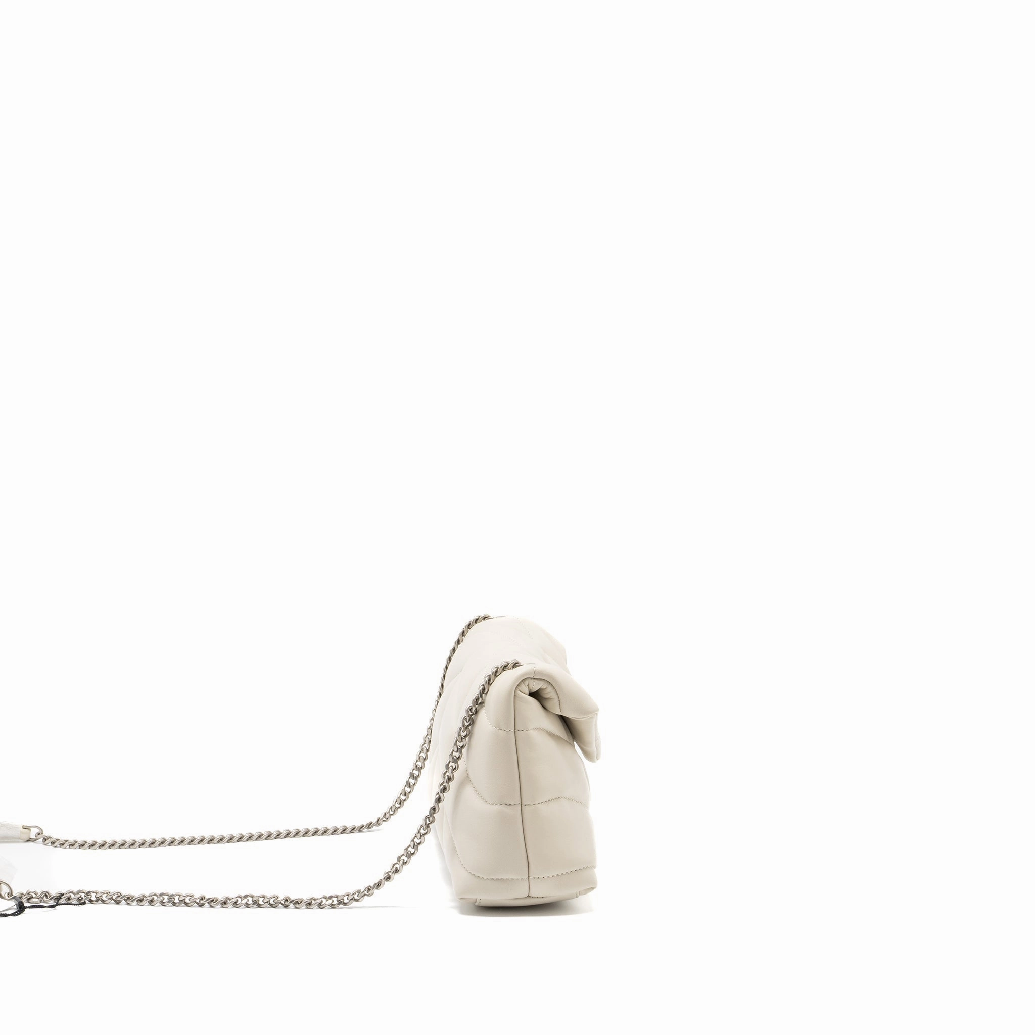 Saint Laurent Small Loulou Puffer Shoulder Bag Lambskin Blanc Vintage Ruthenium Hardware