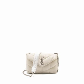 Saint Laurent Small Loulou Puffer Shoulder Bag Lambskin Blanc Vintage Ruthenium Hardware