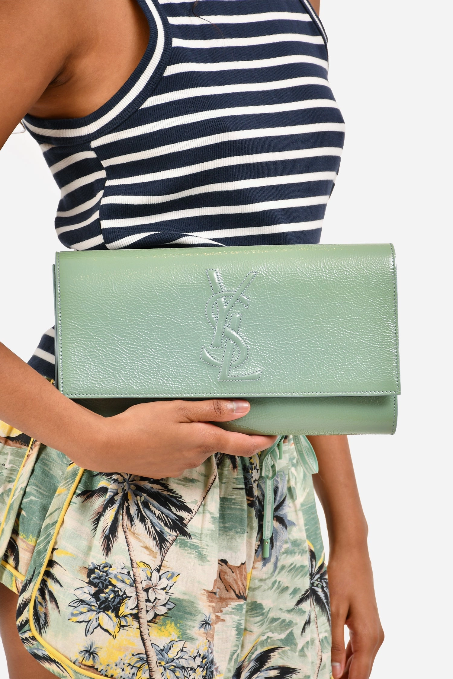 Saint Laurent Teal Green Patent Leather Belle De Jour Clutch (As Is)